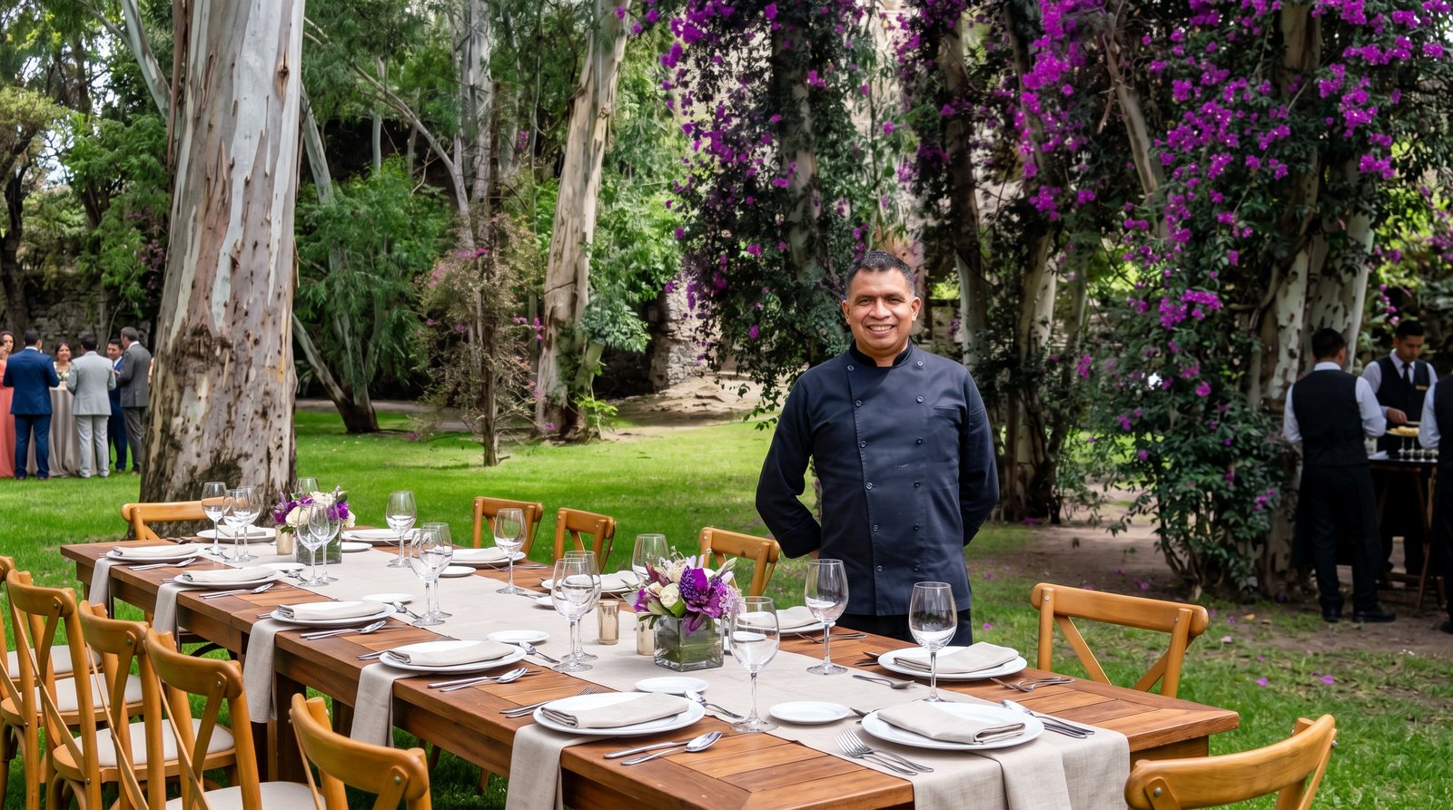 Mesa montada en jardín